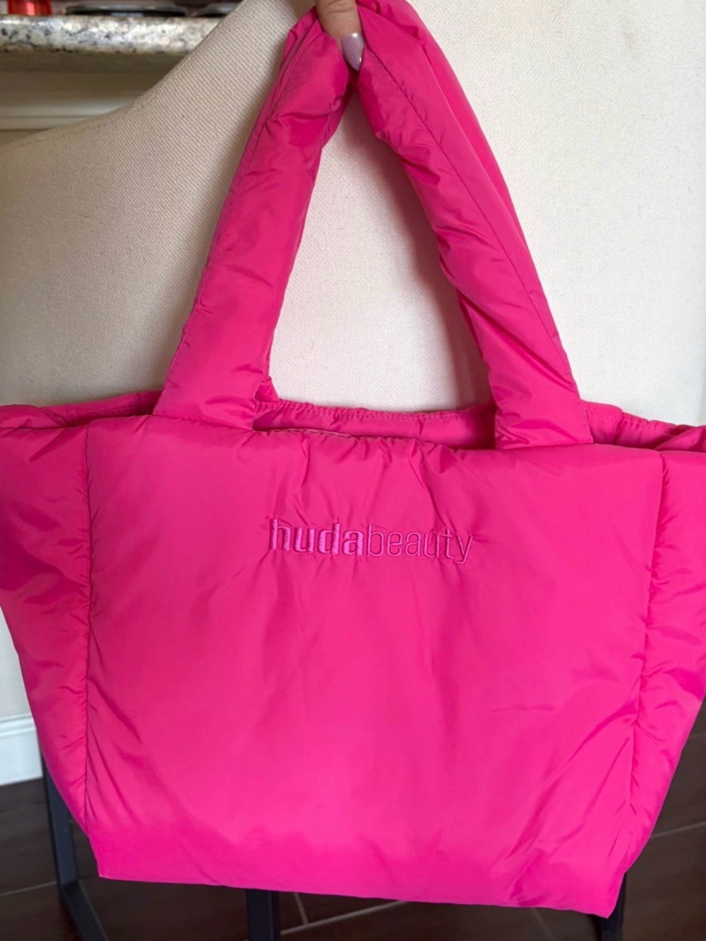 HUDA BEAUTY Hot Pink Puffer Tote
